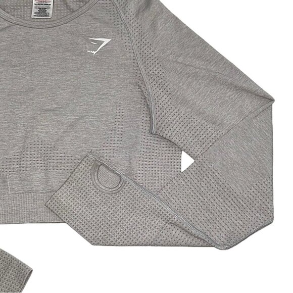 Gymshark Vital Seamless Crop Top workout Long Sleeve Light Grey Athletic Top XL - Picture 2 of 12